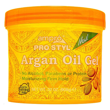 Ampro Pro Styl Argan Oil Styling Gel - Moisturizes And Conditions Your Strands - Non-Flaking, Alcohol Free, Vegan Formula - Creates Flexible, Touchable Hold For All Hair Textures - 32 Oz