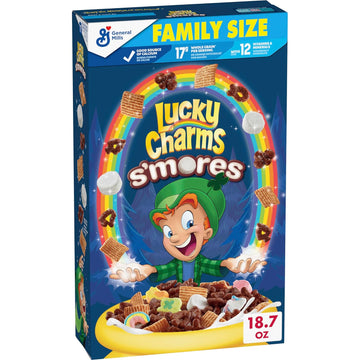 Lucky Charms S’mores Cereal with Marshmallows, With Leprechaun Trap, Made With Whole Grain, Family Size, 18.7 OZ