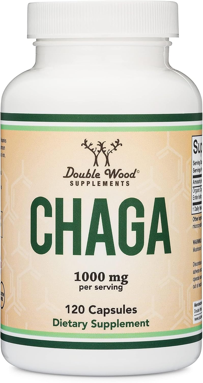Chaga Mushrooms Capsules 120 Count (1,000Mg Chaga Mushrooms Powder Per Serving) High In Polysaccharides, Beta Glucans, And Terpenoids - Grown And Made In The Usa, Vegan Safe, Organic By Double Wood