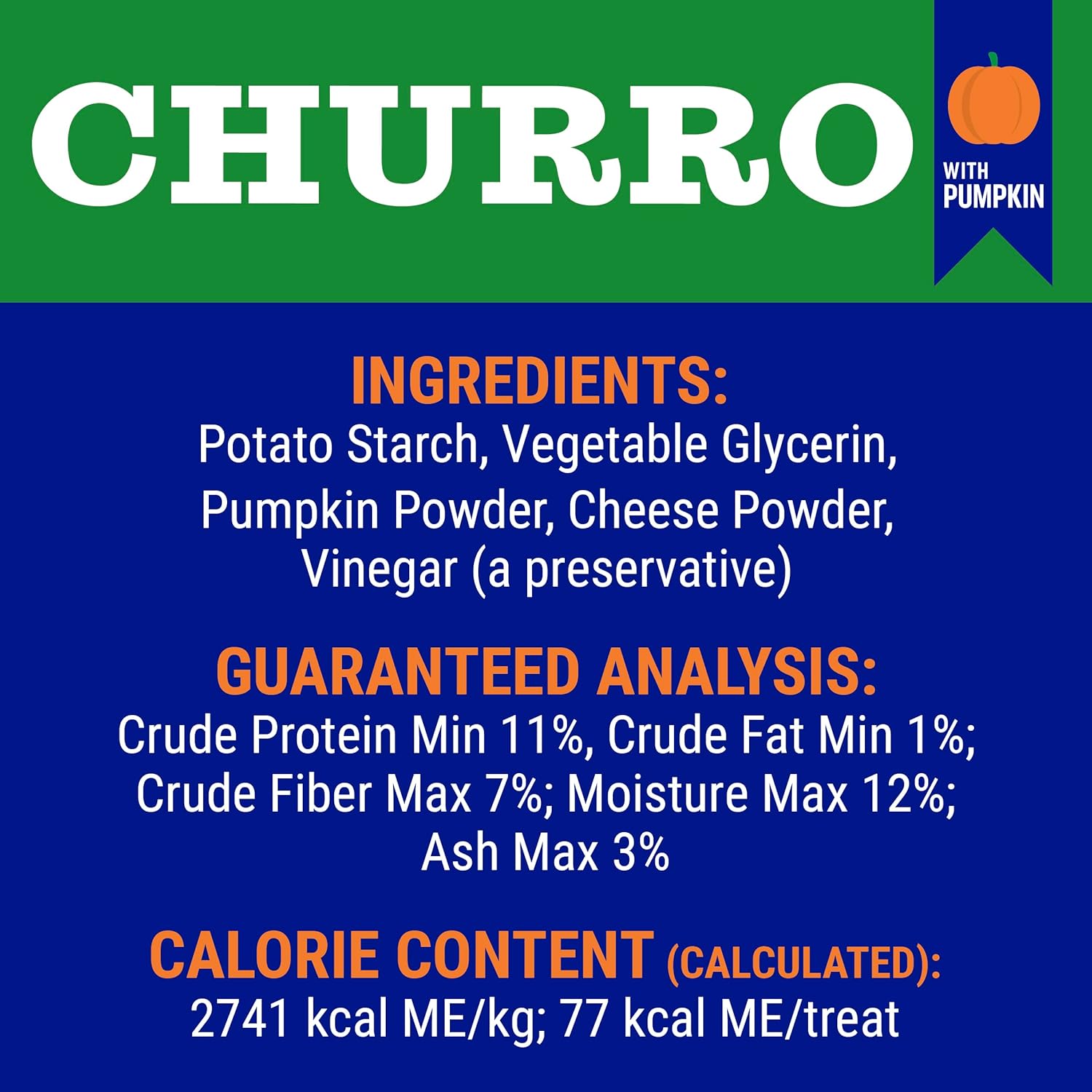 CHURRO Pumpkin and Cheese Treats | Cheese Churro | Lactose Free - Gluten Free - Grain Free | USA Made | for All Breeds | 16 x 6 inch Churros | Pumpkin : Pet Supplies