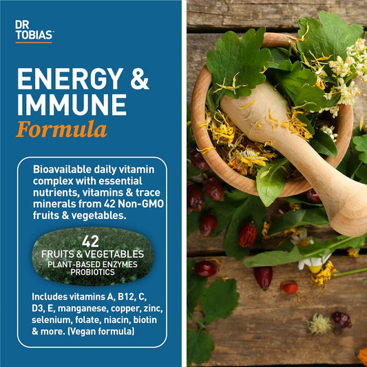 Dr. Tobias Adult Multivitamin For Women & Men, Energy & Immune Support From 42 Fruits & Vegetables Plus Probiotics, Comprehensive Daily Multivitamins For Men & Women, Non-Gmo, 90 Tablets, 30 Servings