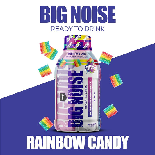REDCON1 Big Noise RTD Pre Workout Drink, Rainbow Candy - Caffeine-Free