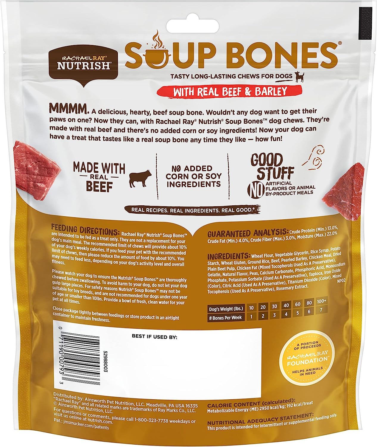 Rachael Ray Nutrish Soup Bones Dog Treats, Beef & Barley Flavor, 6 Bones : Pet Supplies