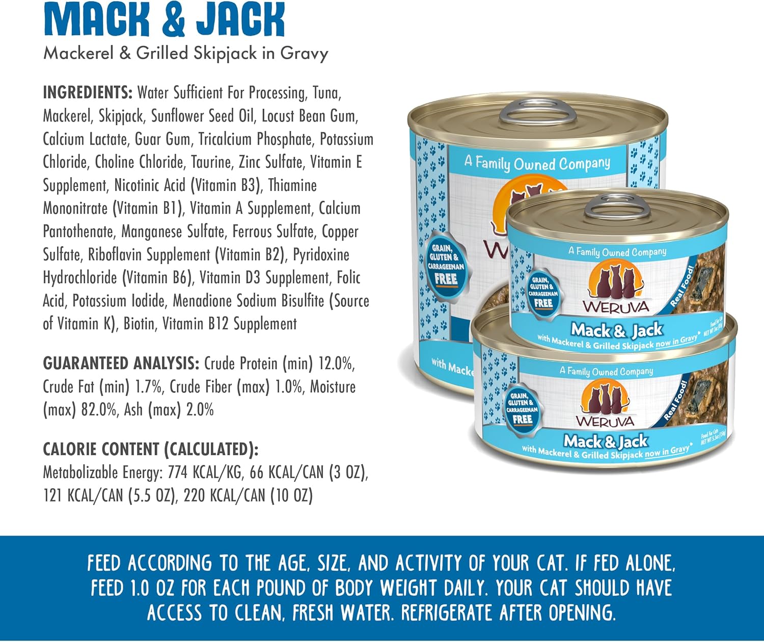 Weruva Classic Cat Food, Mack & Jack with Mackerel & Grilled Skipjack, 5.5oz Can (Pack of 24) : Canned Wet Pet Food : Pet Supplies