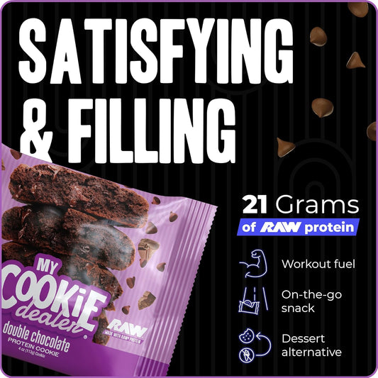 My Cookie Dealer Soft Baked Protein Cookies, Double Chocolate (12-Pack, 4Oz Cookie) - 21G Protein Per Cookie (Made With Raw Nutrition Protein) - Individually Wrapped Travel Snacks…