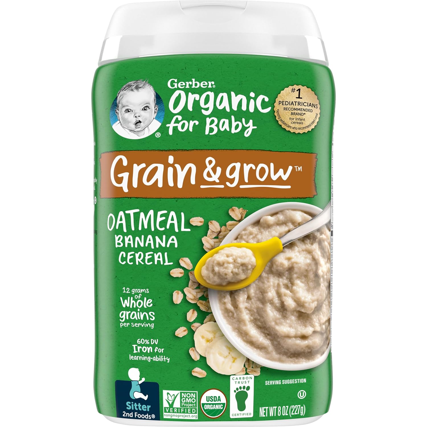 Gerber Baby Cereal Organic 2nd Foods, Grain & Grow, Oatmeal Banana, 8 Ounce (Pack of 6)