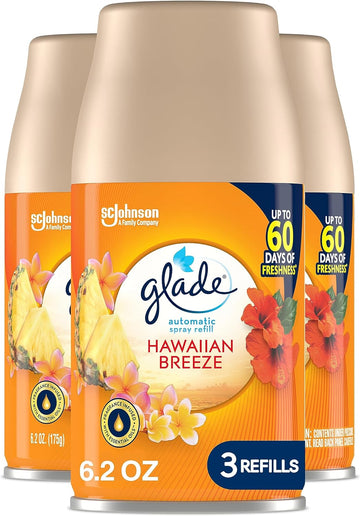 Glade Automatic Spray Air Freshener Refill, Scented Air Freshener for Home and Bathroom, Hawaiian Breeze, 6.2 Oz, 3 Count