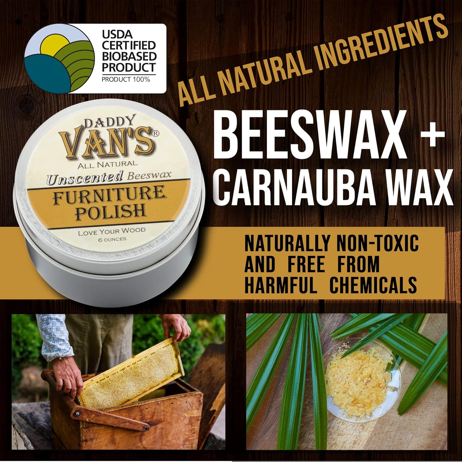 Daddy Van's All Natural Unscented Beeswax Furniture Polish - Food Safe Wood Conditioning Salve Nourishes and Protects Furniture, Cabinets, Antiques and Butcher Block : Health & Household