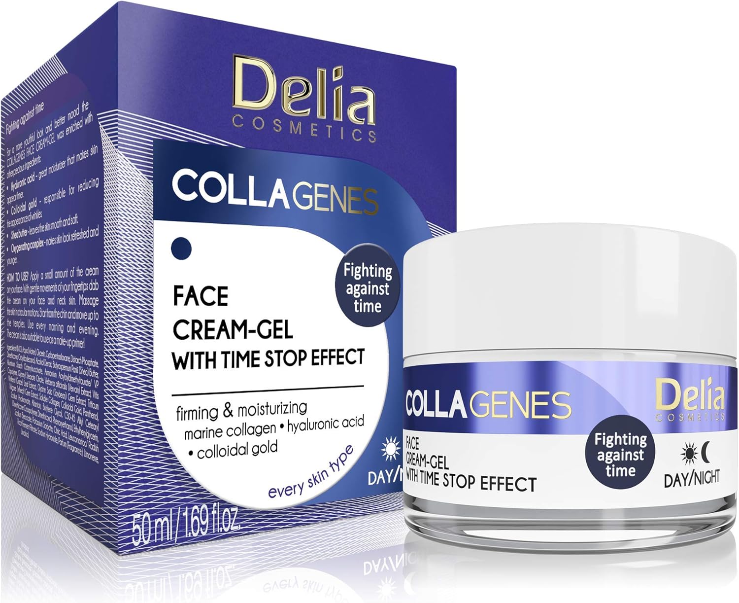 Delia Cosmetics - Collagenes Face Cream Gel - Antioxidant Complex Coloidal Gold & Collagen - Firm, Soft Skin - Anti Aging - Day & Night - 50Ml