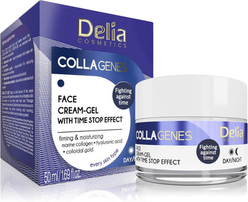 Delia Cosmetics - Collagenes Face Cream Gel - Antioxidant Complex Coloidal Gold & Collagen - Firm, Soft Skin - Anti Aging - Day & Night - 50Ml