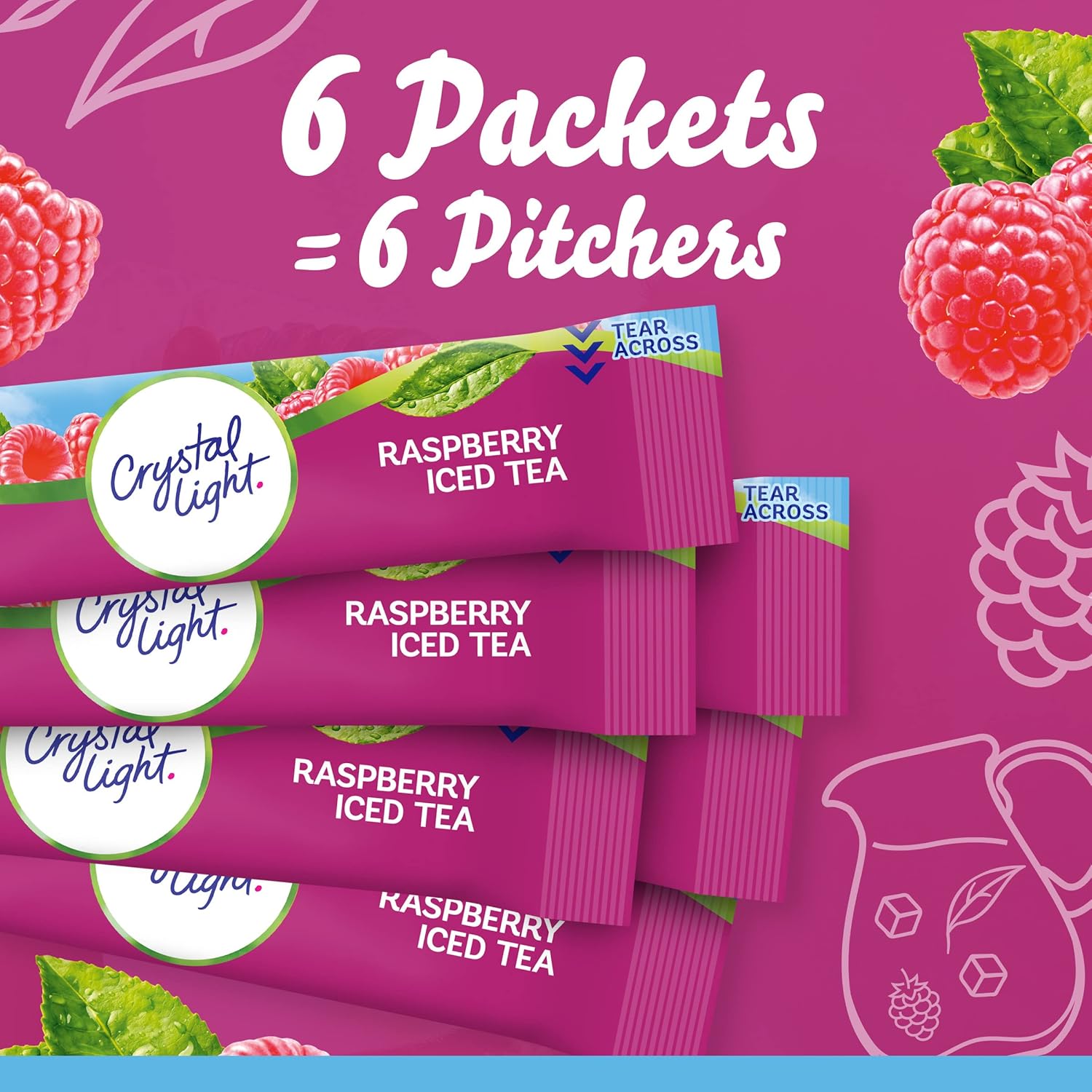 Crystal Light Sugar-Free Raspberry Iced Tea Naturally Flavored Powdered Drink Mix 72 Count Pitcher Packets 6 Count (Pack Of 12)