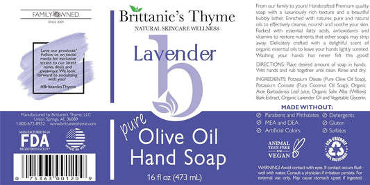 Brittanie’S Pure Castile Liquid Soap Refill, Lavender, 16 Ounce | Dish Soap, Hair & Body, Home, Gentle And Pure, Made With Natural Luxurious Oils, Vegan & Gluten Free Non-Gmo