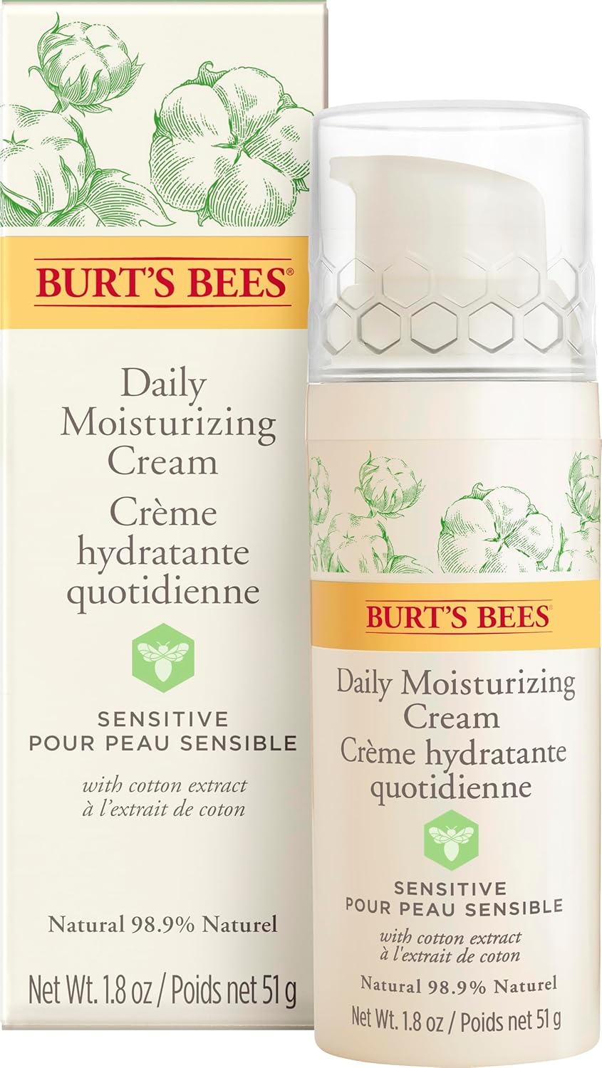 Burt'S Bees 98.9 Percent Natural Daily Face Moisturising Cream, Sensitive Skin Formula, Fragrance Free, 51 G, Packaging May Vary