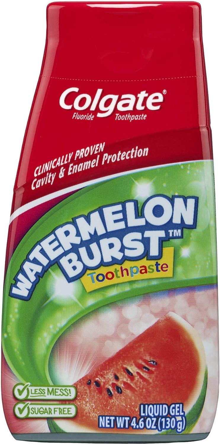 Colgate Kids Fluoride Toothpaste, Kids Watermelon Toothpaste Gel with Fluoride, Watermelon Burst Flavor, 4.6 Oz Tube