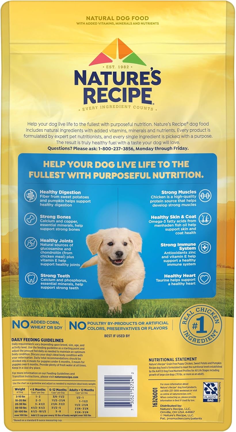 Nature?s Recipe Grain Free Puppy Chicken, Sweet Potato & Pumpkin Recipe Dry Dog Food, 4 lb. Bag : Pet Supplies