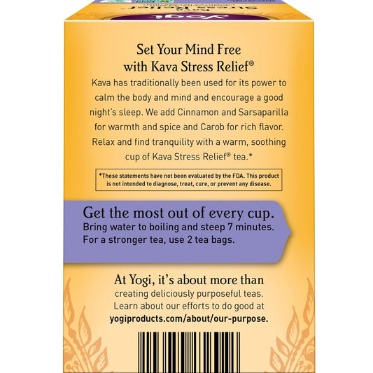 Yogi Tea Kava Stress Relief Tea - 16 Tea Bags Per Pack (4 Packs) - Made With Organic, Caffeine-Free Relaxing Tea - Includes Carob Pod, Indian Sarsaparilla Root, Cinnamon Bark, Ginger Root & More