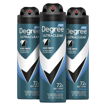 Degree Men Antiperspirant Spray Black + White 3 Count Protects From Deodorant Stains Instantly Dry Spray Deodorant 3.8 Oz