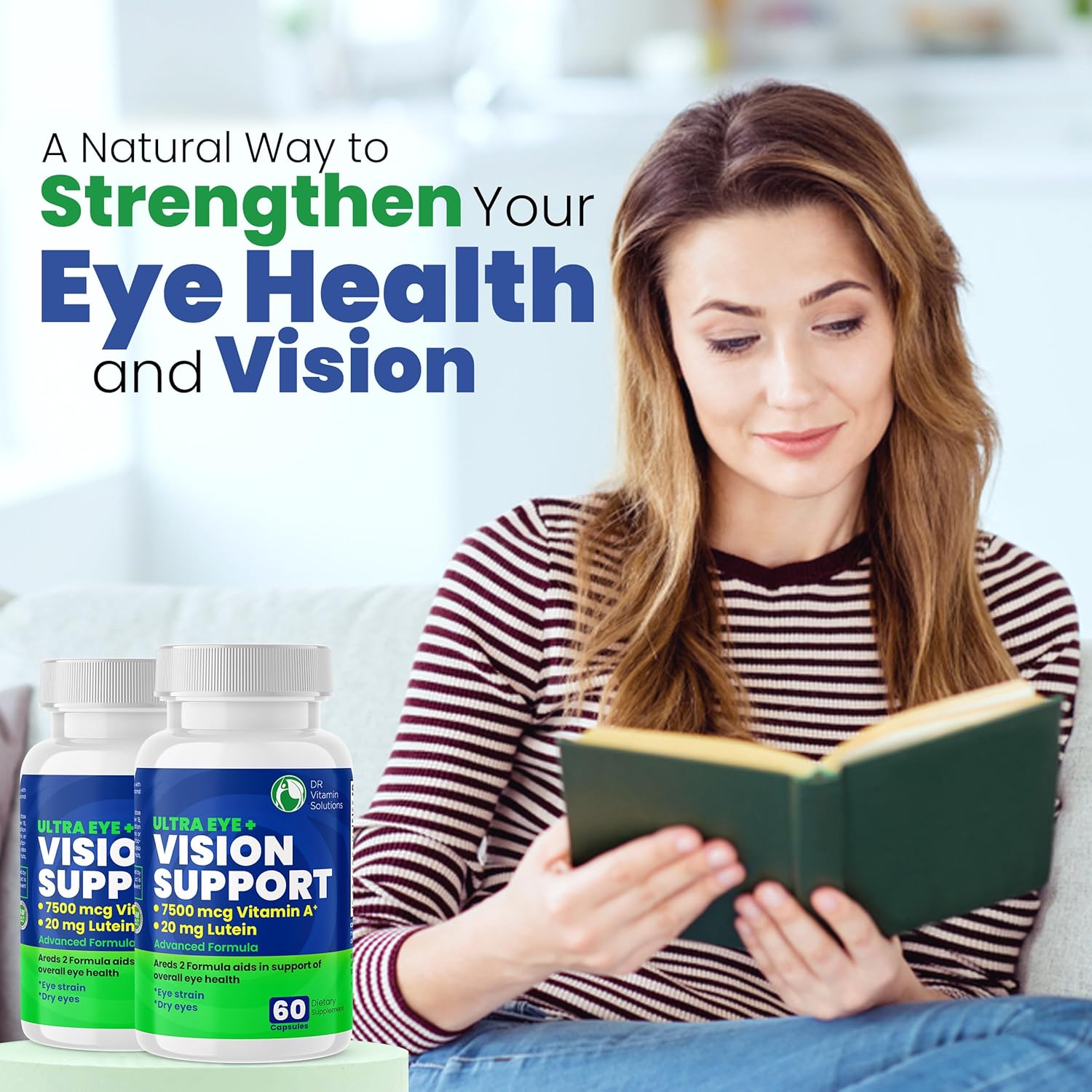 Vision Support Eye Vitamins for Macular Health |2 Pack Eye Care Supplements w/Lutein, Vitamin A & Bilberry | Areds 2 Formula for Red & Dry Eyes, Sight Care & Macular Degeneration for Adults |120 Ct : Health & Household