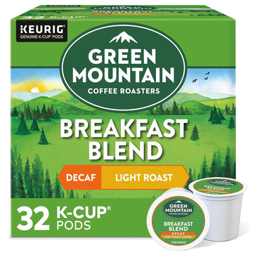 Green Mountain Coffee Roasters Decaf Breakfast Blend , Single-Serve Keurig K-Cup Pods, Light Roast Coffee, 32 Count