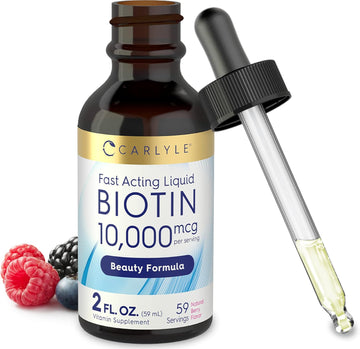 Carlyle Liquid Biotin 10000Mcg 2 Oz | Extra Strength Gel Drops | Vegetarian, Non-Gmo, Gluten Free Supplement