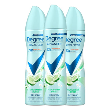 Degree Antiperspirant Deodorant Cucumber Burst 3 Count Dry Spray 72-Hour Sweat & Odor Protection Deodorant Spray For Women With Body Heat Activated Technology? 3.8 Oz