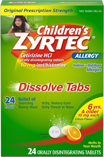 Zyrtec Children'S 24 Hr Dissolving Allergy Tablets, Cetirizine, Citrus Flavor, 24 Ct