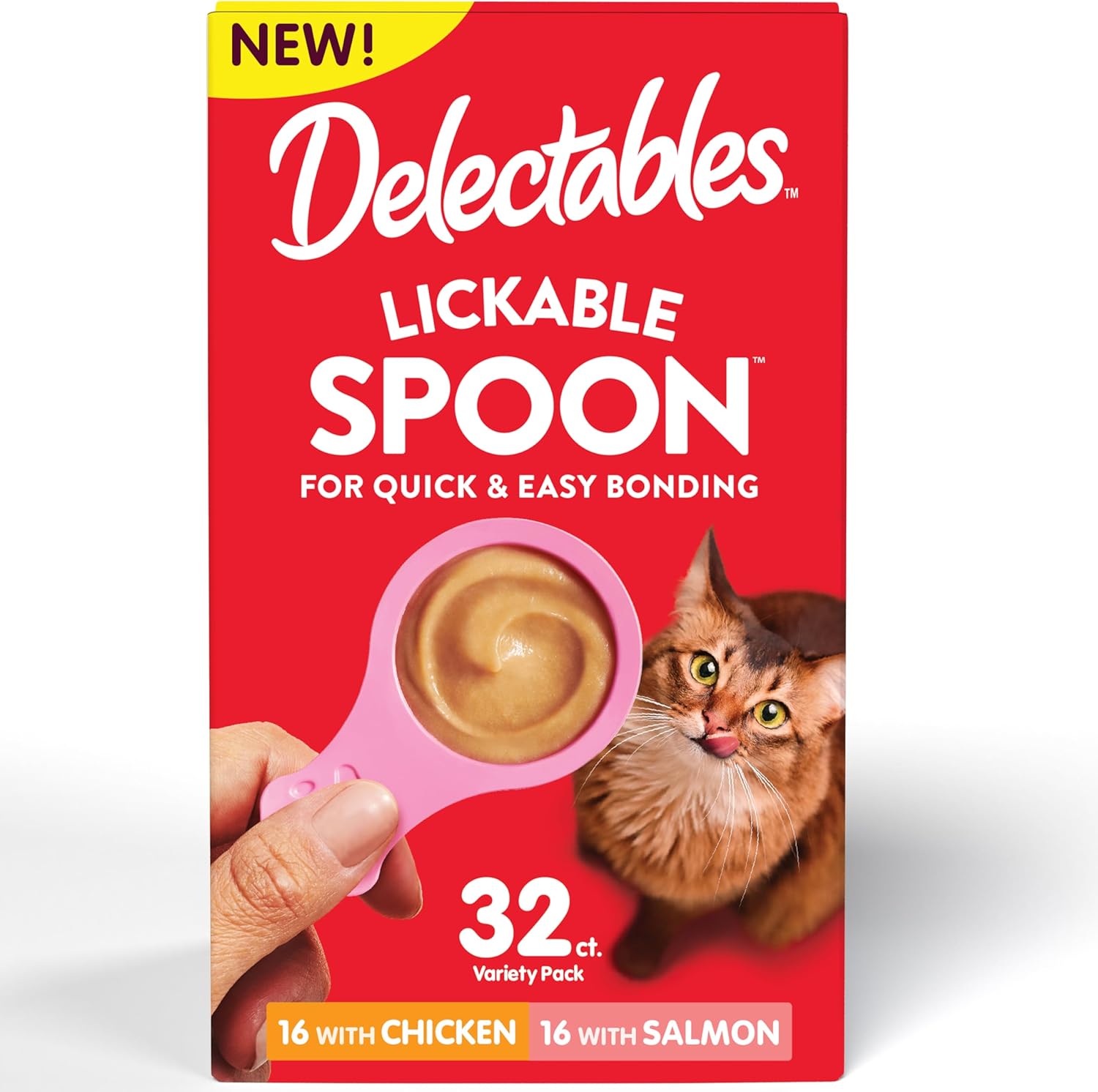 Hartz New Delectables Lickable Spoon Interactive Lickable Cat Treats For Quick & Easy Bonding, Variety Pack 32Ct