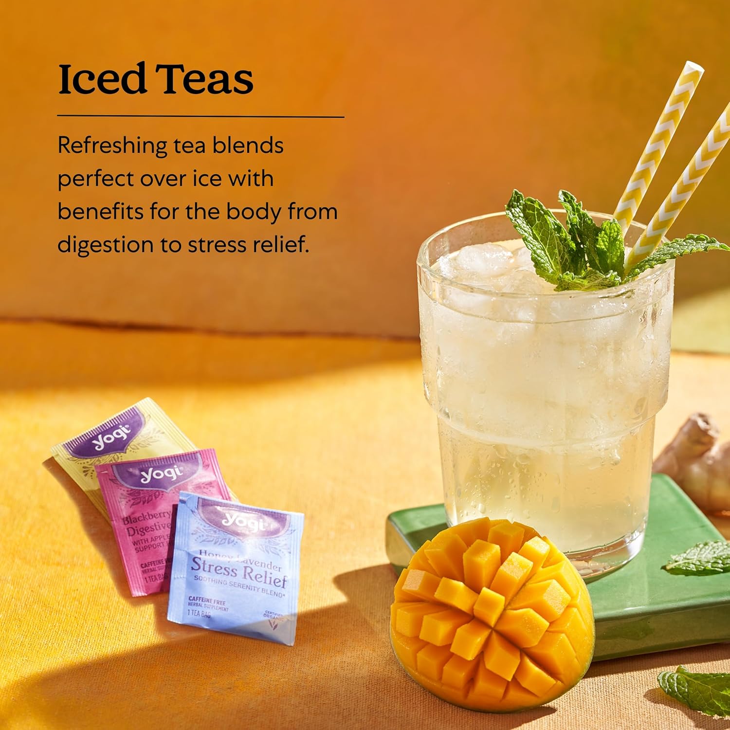 Yogi Tea Iced Tea Variety Pack - 16 Tea Bags Per Pack (3 Packs) - Organic Tea Sampler - Includes Mango Ginger Tea, Blackberry Apple Cider Digestive Awakening Tea & Honey Lavender Stress Relief Tea