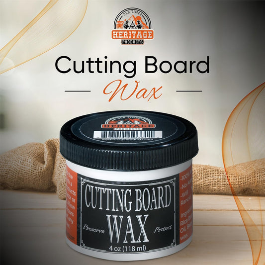 Heritage Products Cutting Board Wax - All Natural Plant Based Wood Wax for Butcher Block Counter, Chopping Block, Charcuterie Board and Tables Protects Against Stains and Odors, Enhances Finish (4 oz)