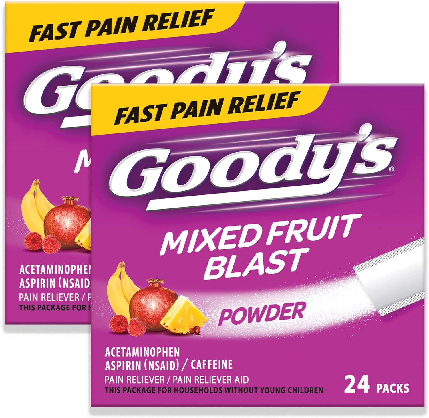 Goody's Extra Strength Headache Powder, Mixed Fruit Blast Flavor Dissolve Packs, 24 Individual Packets (2 Pack)