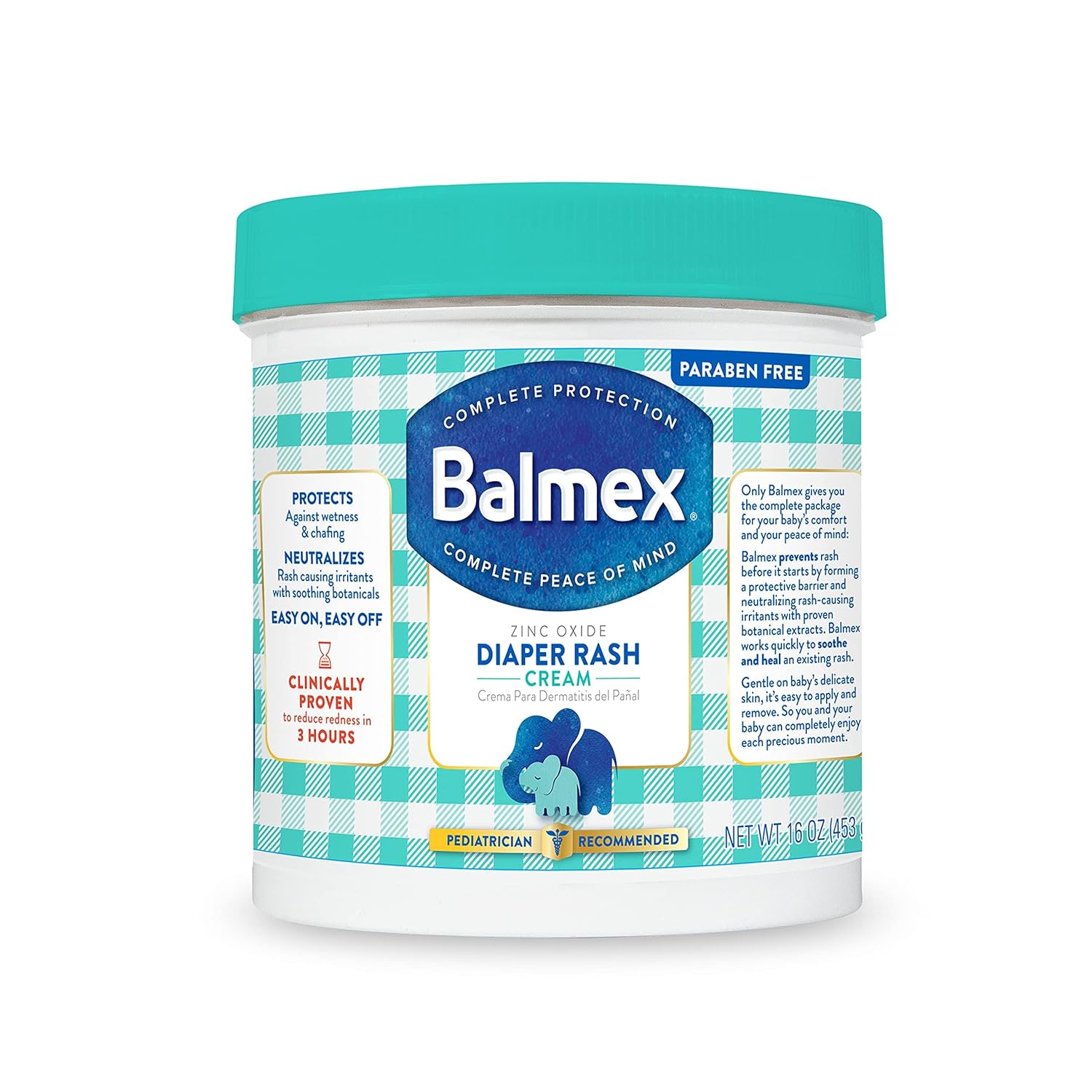Balmex Complete Protection Daily Baby Diaper Rash Cream, Clinically Proven To Reduce Redness In Just One Use*, With Zinc Oxide + Botanicals, Pediatrician-Recommended & Dermatologist Tested, 16Oz