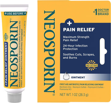 Neosporin + Maximum-Strength Pain Relief Dual Action Antibiotic Ointment With Bacitracin Zinc, 1 Oz