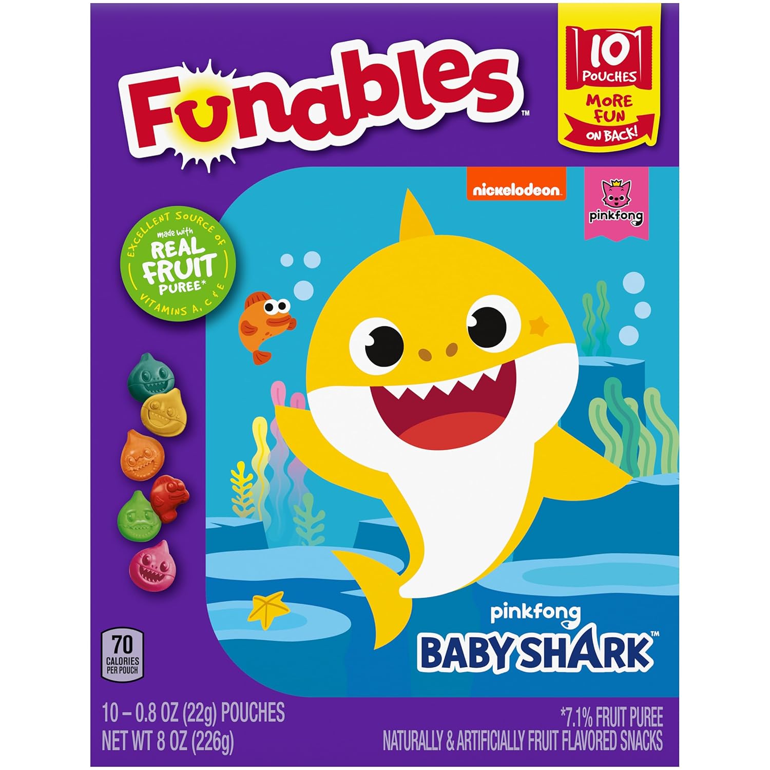 Funables Fruit Snacks, Baby Shark Shaped Fruit Flavored Snacks, 0.8 Ounce Pouches (Pack of 10)