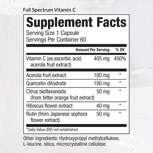 Equilife - Full Spectrum Vitamin C, Immune Support Supplement, Antioxidants Supplement, Promotes Promotes Long-Lasting Moisture In Skin, Helps Regulate Irritation Responses, Easy-To-Use (60 Capsules)