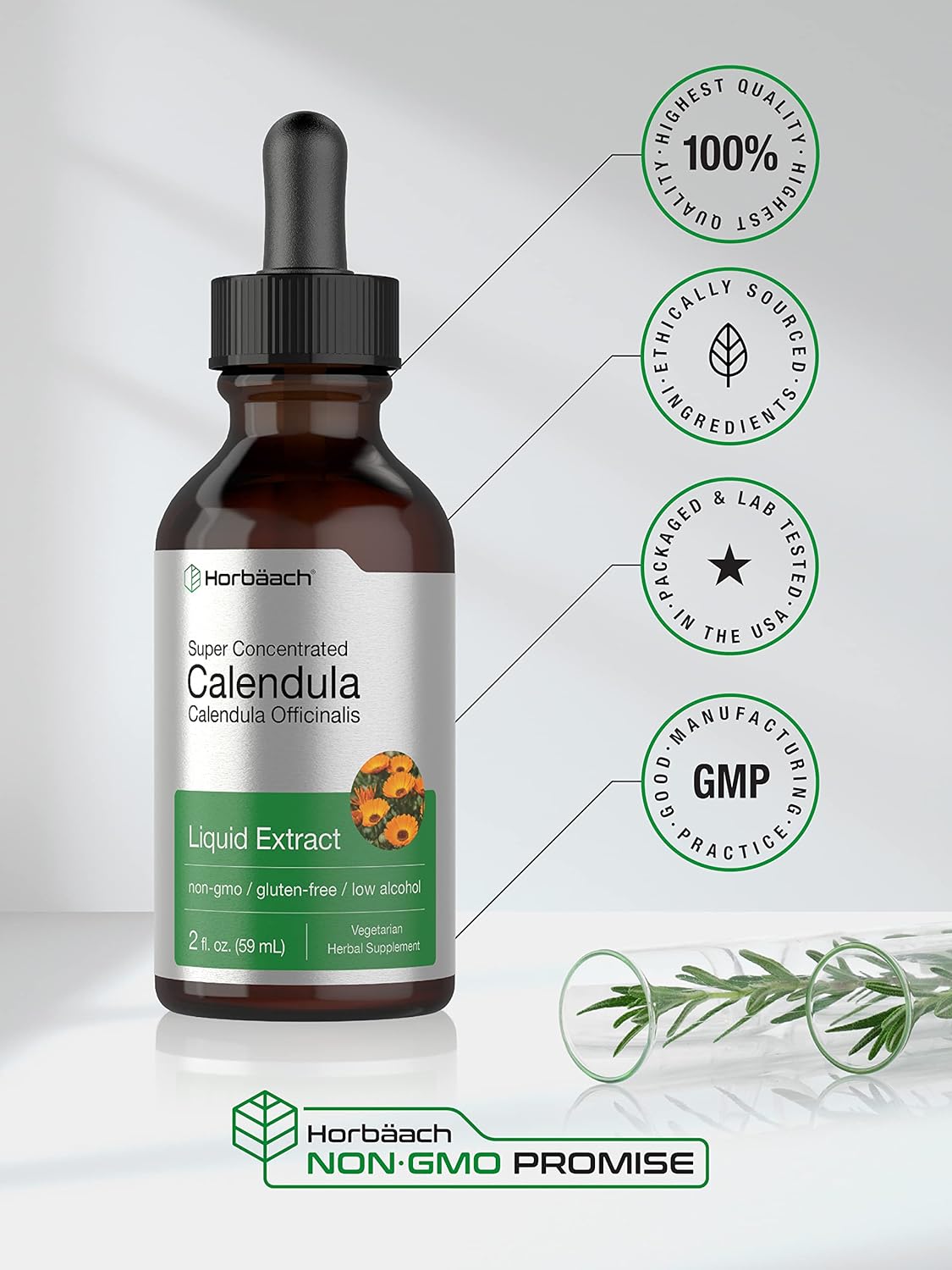 Horbäach Calendula Extract Tincture | 2 fl oz | Vegetarian, Non-GMO, Gluten Free Liquid Supplement : Health & Household