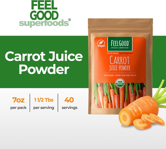FeelGood Organic Superfoods Carrot Juice Powder, Vegan, Non-GMO, Gluten Free Vegetable Powder, Pure Carrot Powder, Natural Food Coloring, 7 oz