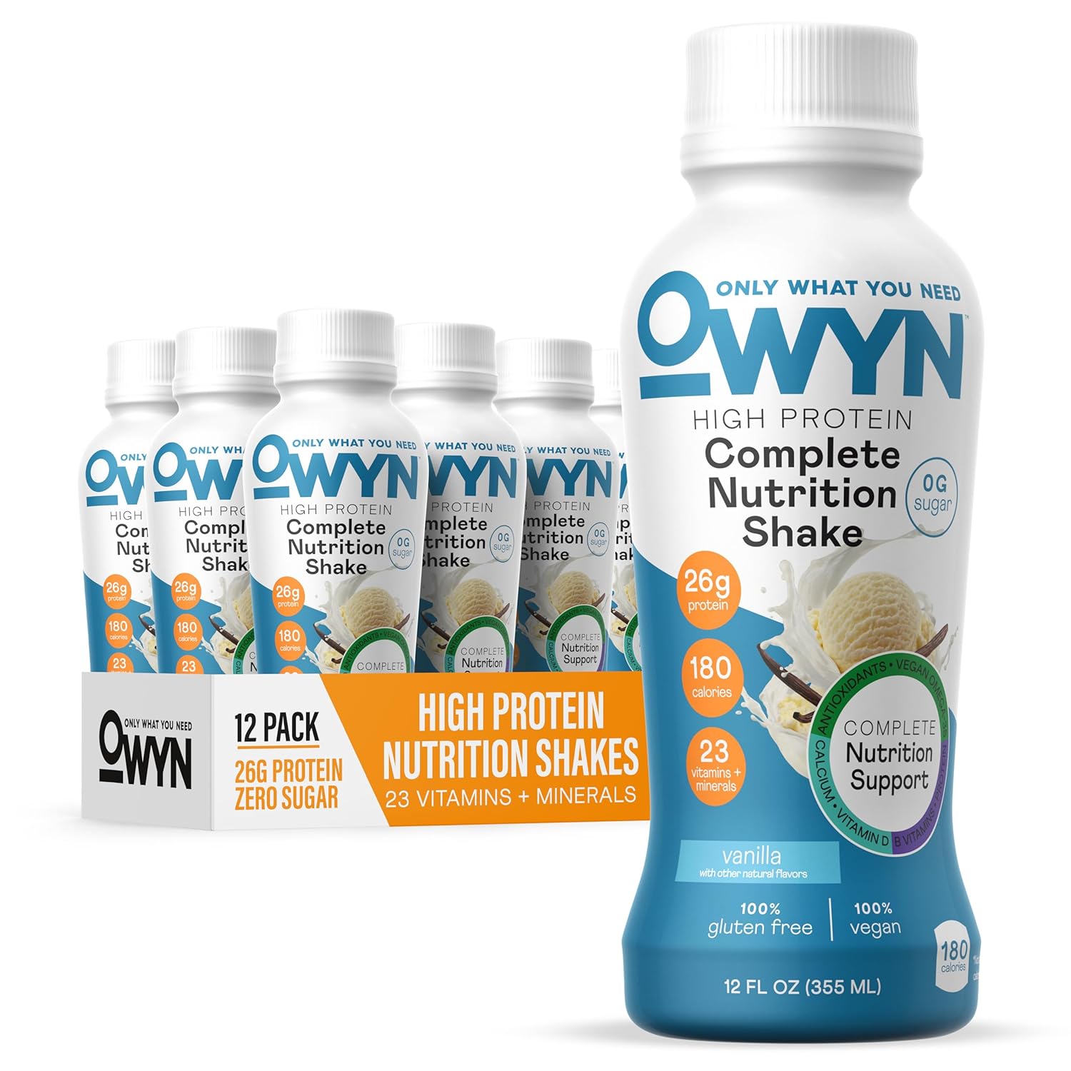 Owyn Only What You Need Protein Shake, High Protein Complete Nutrition Drink, Vanilla, 12 Fl Oz (12 Pack)