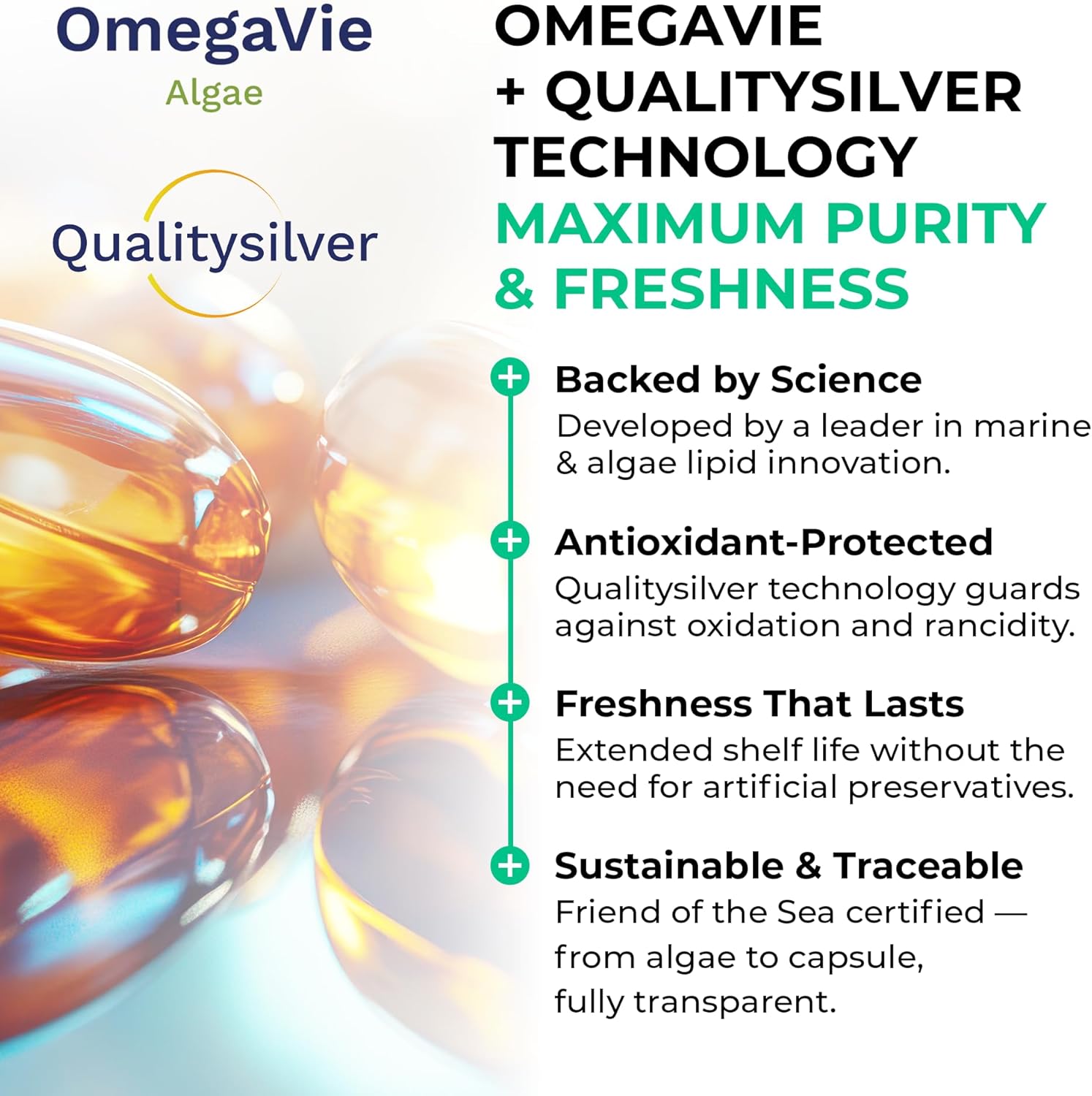 Vegan Omega-3 500mg DHA & 250mg EPA – 60 Algae Oil Softgels (Carrageenan Free) – High Strength Plant-Based Omega 3 – Polaris Omegavie® with Qualitysilver® – Heart, Brain & Eye Support – Sustainable : Amazon.co.uk: Health & Personal Care