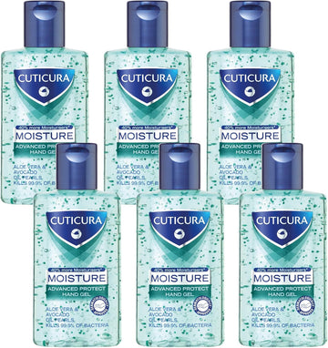 Cuticura Moisture Anti Bacterial Hand Gel, 6X100Ml Pack. Quick Drying. Kills 99.9% Bacteria With Anti Viral Action. Personal & Commercial Use. Prevent The Spread Of Germs