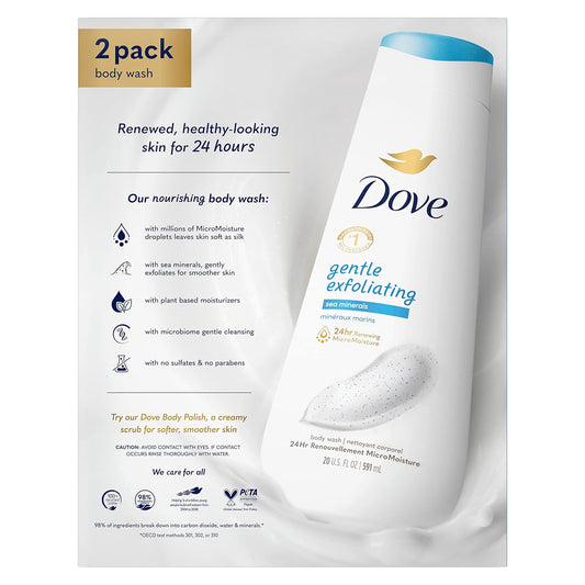 Dove Body Wash Gentle Exfoliating With Sea Minerals 2 Count Instantly Reveals Visibly Smoother Skin Cleanser That Effectively Washes Away Bacteria While Nourishing Your Skin 20 Oz