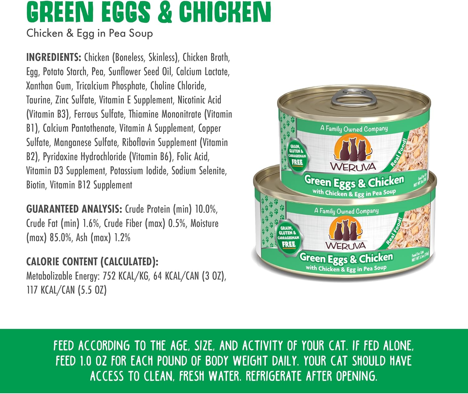 Weruva Classic Cat Food, Green Eggs & Chicken with Chicken Breast & Egg in Pea Soup, 3oz Can (Pack of 24) : Canned Wet Pet Food : Pet Supplies