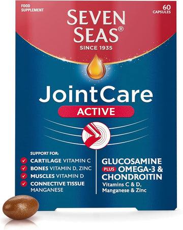 Seven Seas JointCare Active, With Glucosamine, Omega-3, Chondroitin, Vitamins C and D, Manganese, and Zinc, Food Supplements, 60-Day Pack