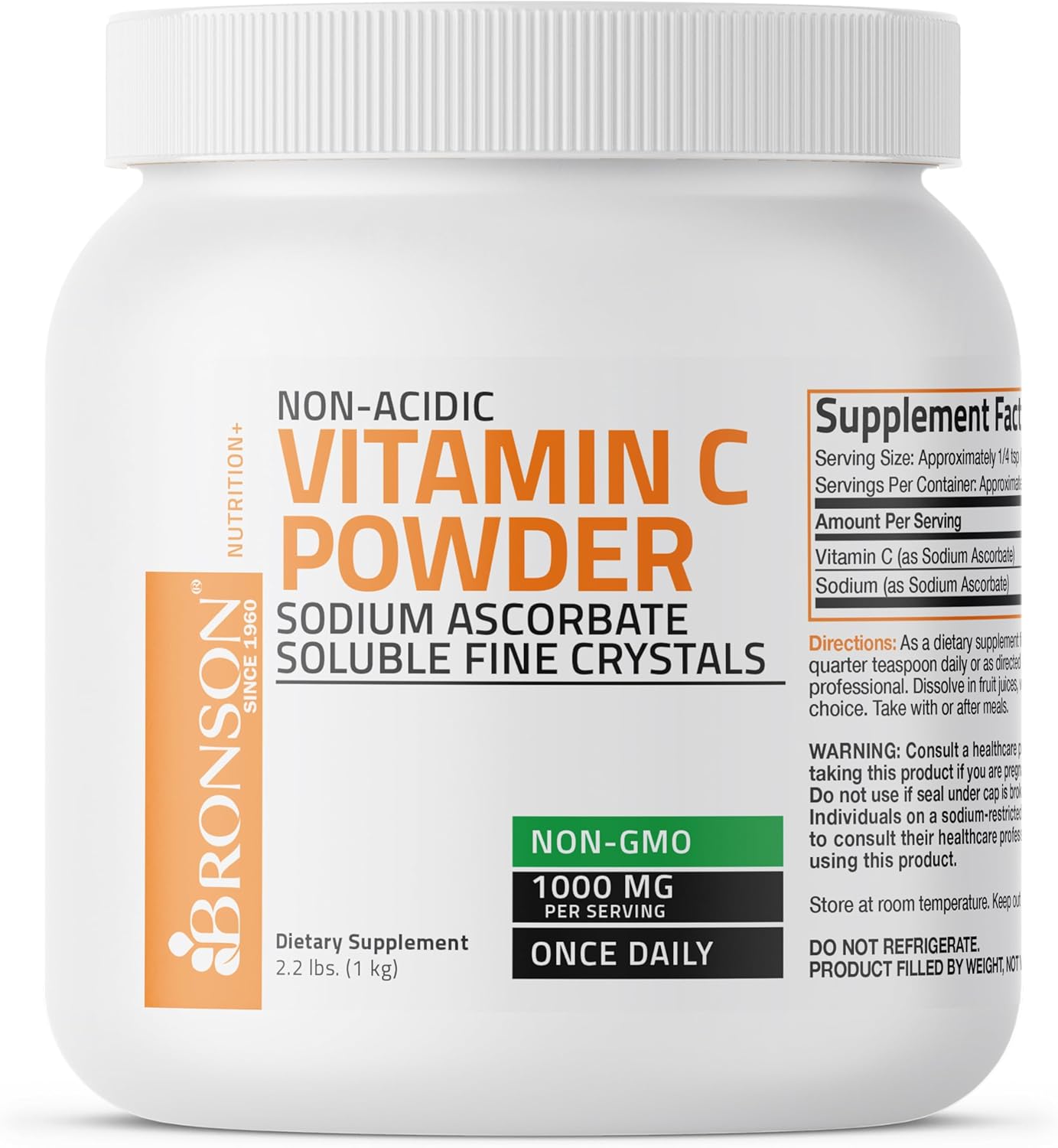 Non Acidic Vitamin C Powder Sodium Ascorbate Non Gmo Soluble Fine Crystals - Healthy Immune System, Antioxidant And Cell Protection, 1 Kilogram (2.2 Lbs, 35.3 Ounces)