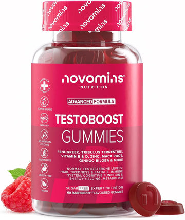 Testosterone Booster Gummies - 1 Month Supply - Testosterone Supplements For Men - Maca Root, Tribulus Terrestris, Vitamin D & Zinc - Testosterone Boosters Supplements - 60 Count Gummies - Novomins