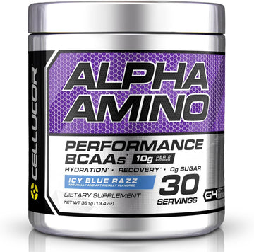 Cellucor Alpha Amino EAA & BCAA Powder | Branched Chain Essential Amino Acids + Electrolytes | Icy Blue Razz | 30 Servings