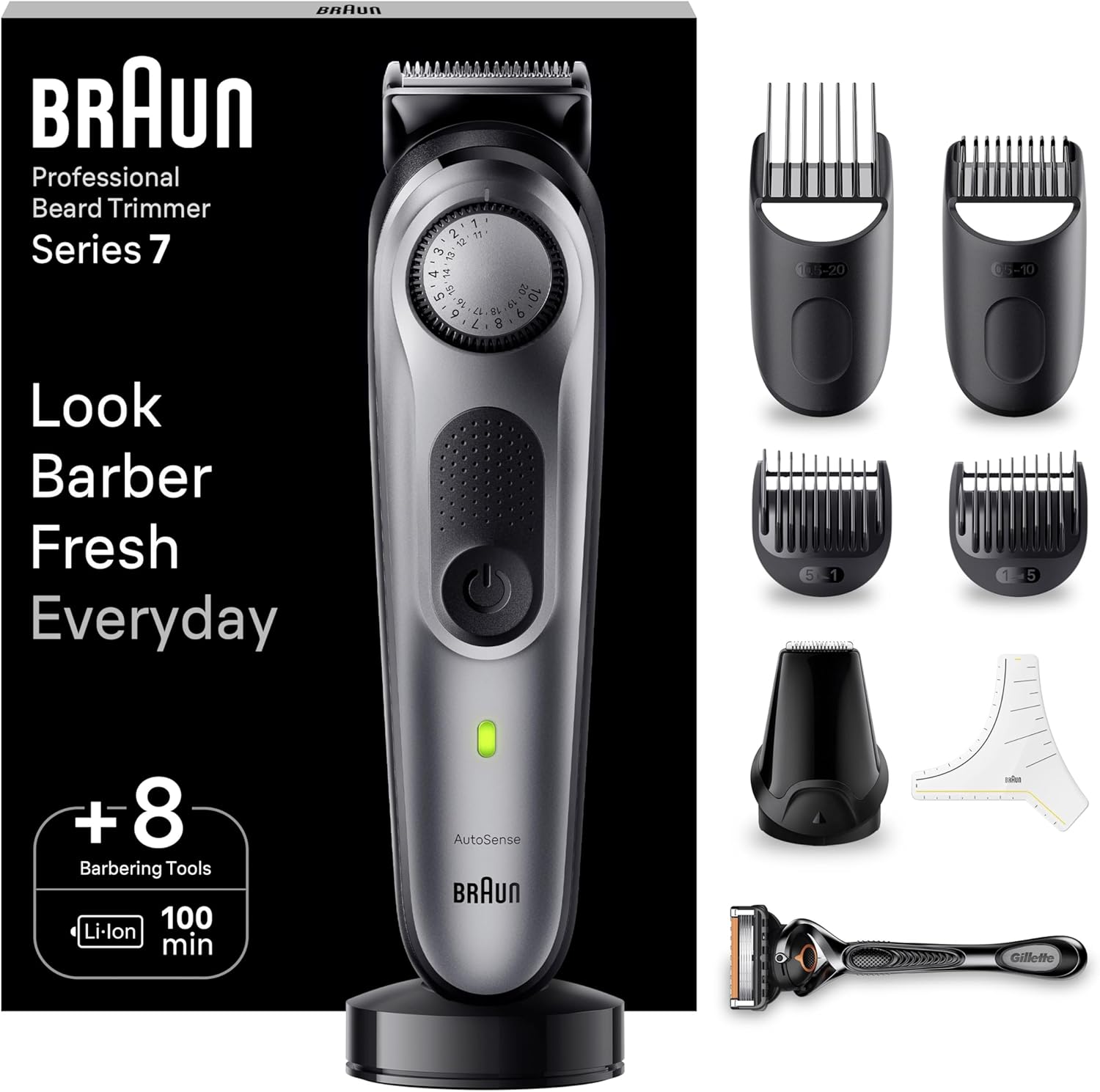 Braun Beard Trimmer Series 7 Bt7420, Electric Trimmer For Men, Incl. Sharpest Problade, 40 Length Settings, Barber Tools, Charging Stand, Travel Case, Stencil, Rechargeable & Waterproof
