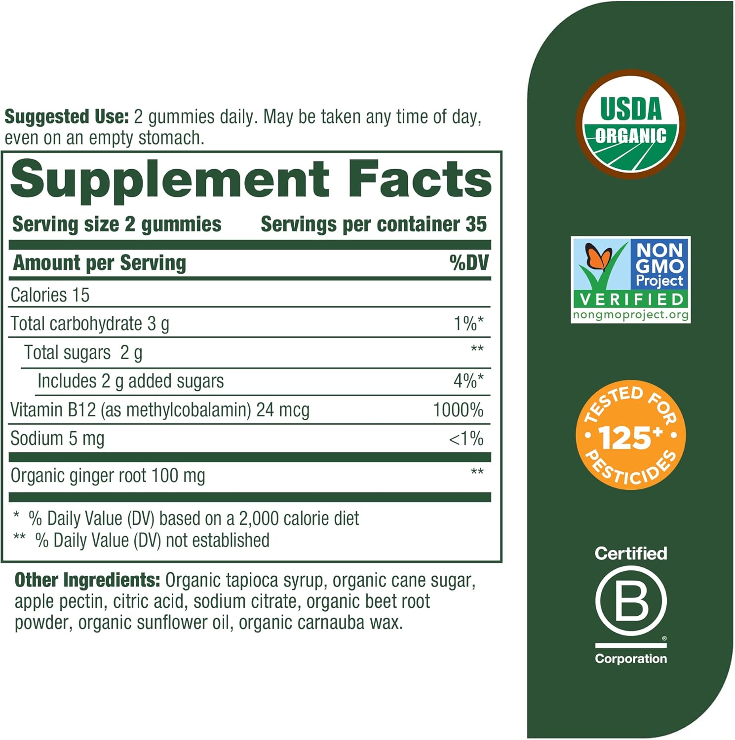 MegaFood B12 Energy Gummies -Vitamin B12 - Supports Energy Metabolism - B12 Gummies for Adults - Methylcobalamin B12 - Non-GMO, Vegan, Certified Organic - Real Ginger - 70 Gummies (35 Servings) 3 Pk