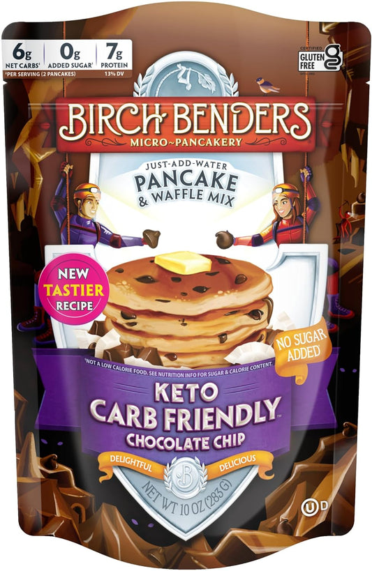 Birch Benders Keto Chocolate Chip Pancake & Waffle Mix with Almond/Coconut & Cassava Flour, Just Add Water, 6 Count