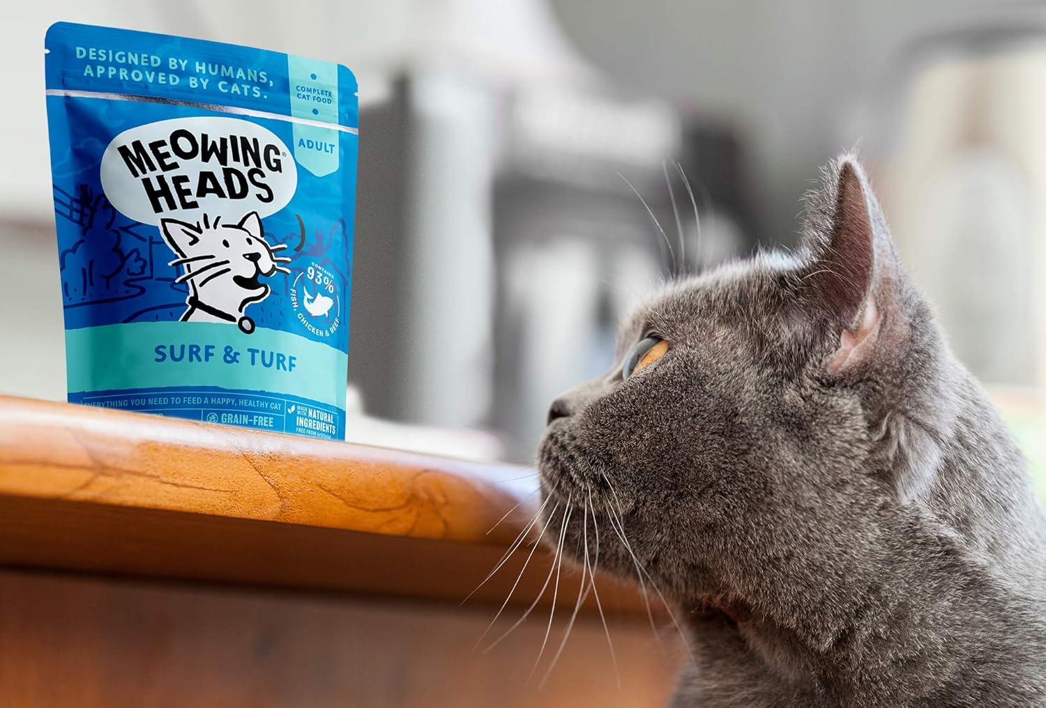 Meowing Heads Wet Cat Food - Surf & Turf - 93% Natural Fish, Chicken & Beef Pouches with No Artificial Flavours, Grain-Free Recipe (10 x 100 g) :Pet Supplies