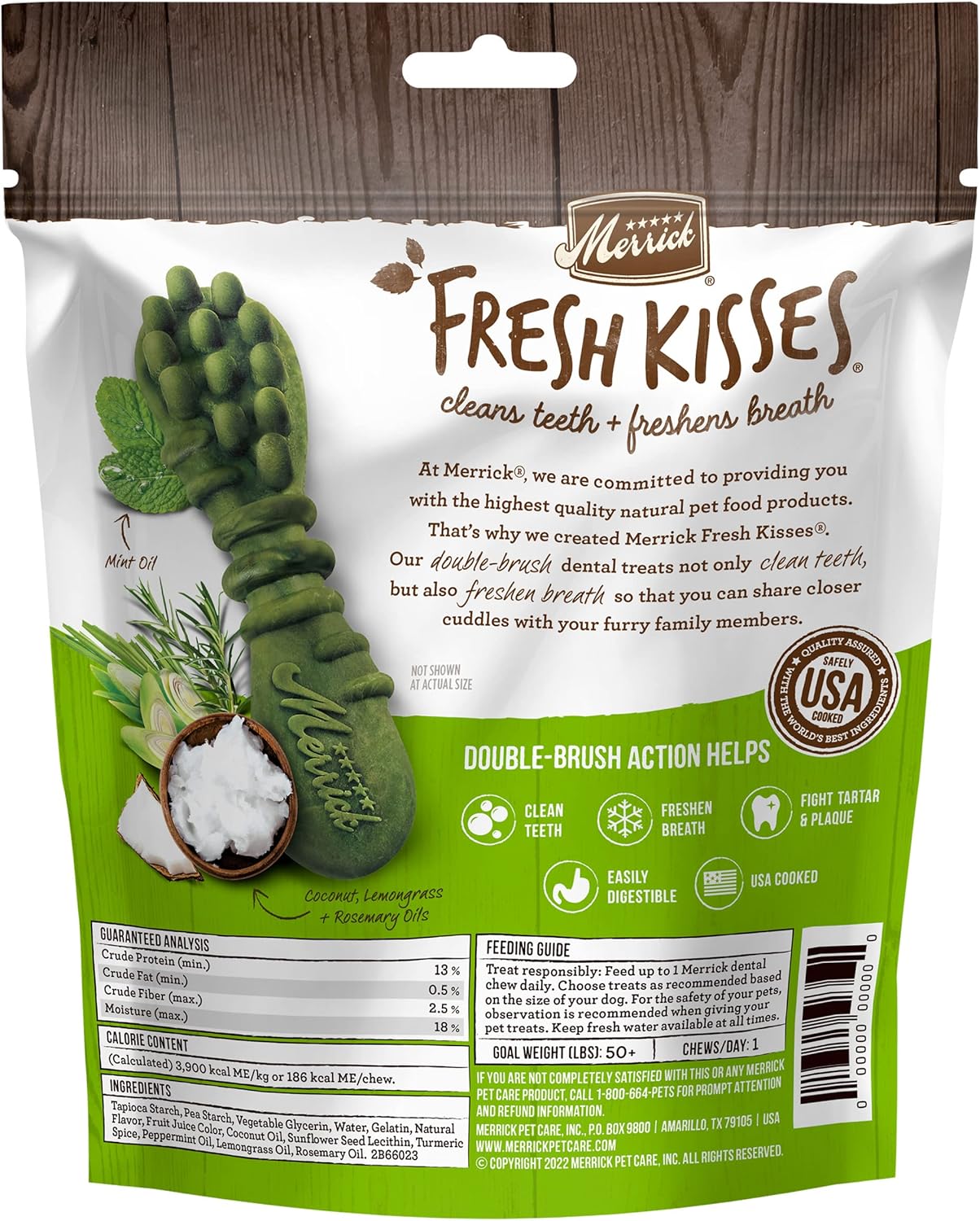 Merrick Fresh Kisses Natural Dental Chews Infused With Coconut And Botanical Oils For Large Dogs Over 50 Lbs - 4 ct. Bag : Pet Supplies